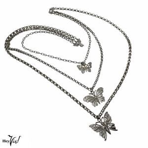 Vintage 3 Strand Chain Necklace w Three Unique Butterfly Pendants 18" - Hey Viv
